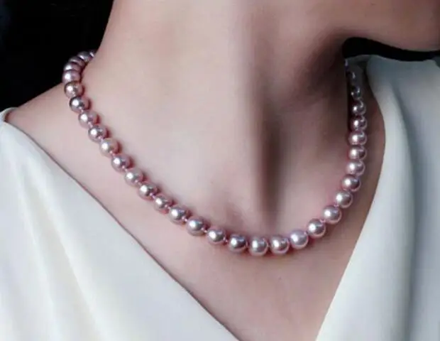 

Natural pearl necklace pure purple 9-10mm round