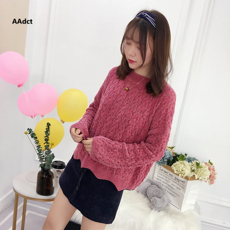 AAdct 2018 Autumn new round neck line Women jumper Sweater shini knit Slim inside jacket shirt wind sweater pullover female | Женская