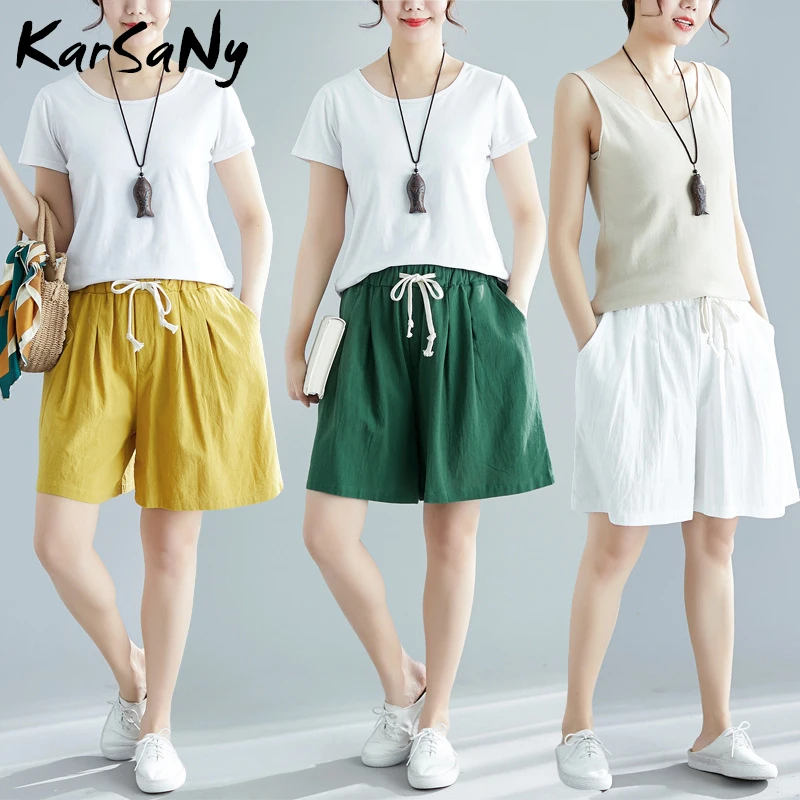 

KarSaNy Loose Short Pants Women Summer Plus Size Female Trousers Wide Baggy Linen Wide Leg Pants Women Summer Casual Trousers