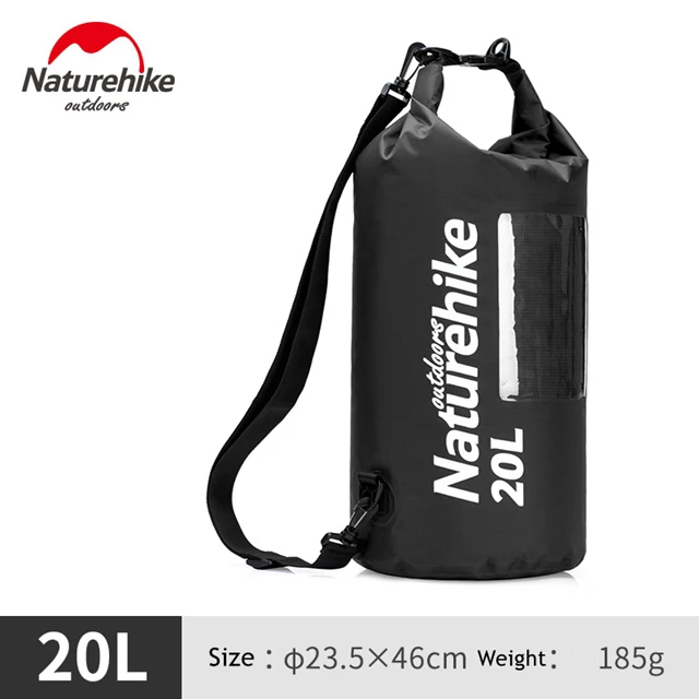 Naturehike 20L Сверхлегкий вид сухой мешок с окном ТПУ пакет водонепроницаемый мешок одного плеча для каякинга рафтинг Кемпинг - Цвет: Black 20L