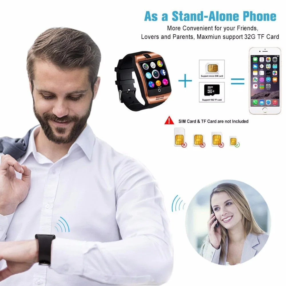 GONOKWE Bluetooth Q18 Смарт часы для телефонов Andriod умные с камерой сенсорным экраном DZ09 X6