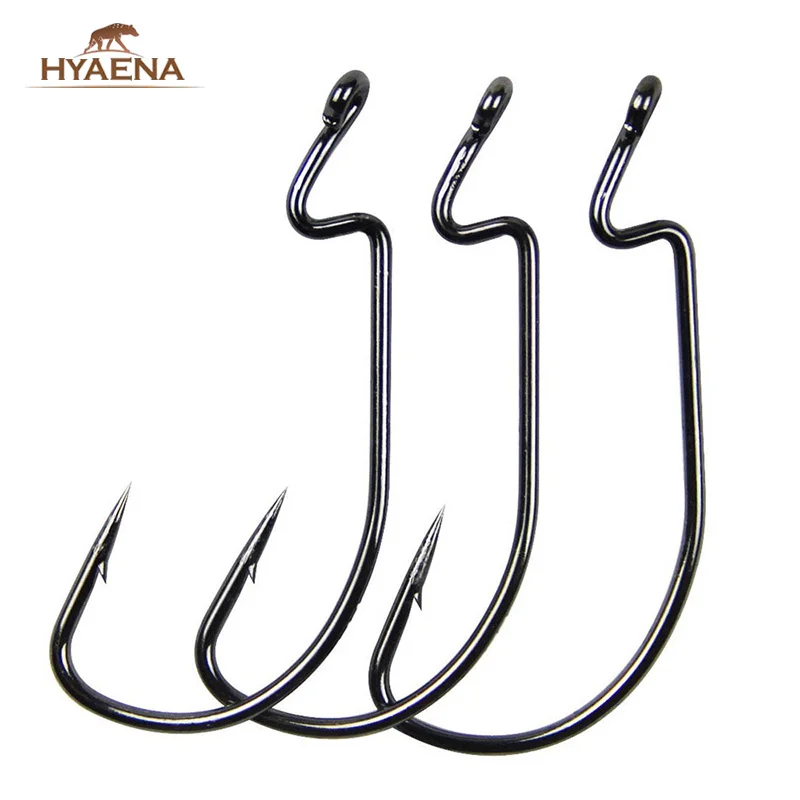 

Hyaena 150pcs 38105 High Carbon Steel Fishhook Black Barbed Gap Fishing Hooks Offset Jig Texas Rigs Circle Hooks 1/0 2/0 3/0 4/0