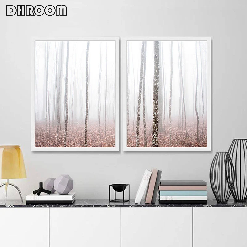 

Set of 2 Forest Landscape Canvas Art Prints Blush Pink Nature Poster Painting Scandinavian Pastel Wall Art Home Wall Decor