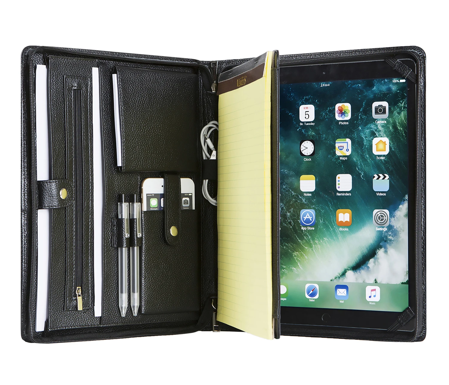 Handmade Genuine Leather Portfolio A4 Folder Document Organizer, Personalise Business Travel Padfolio Portfolio Case- Brown