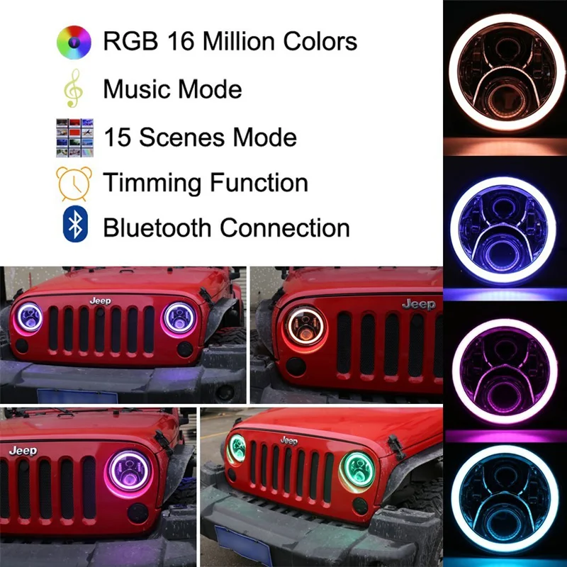 7 дюймов круглый проект светодиодный фары RGB Halo и 4 дюйма LED Противотуманные лампа