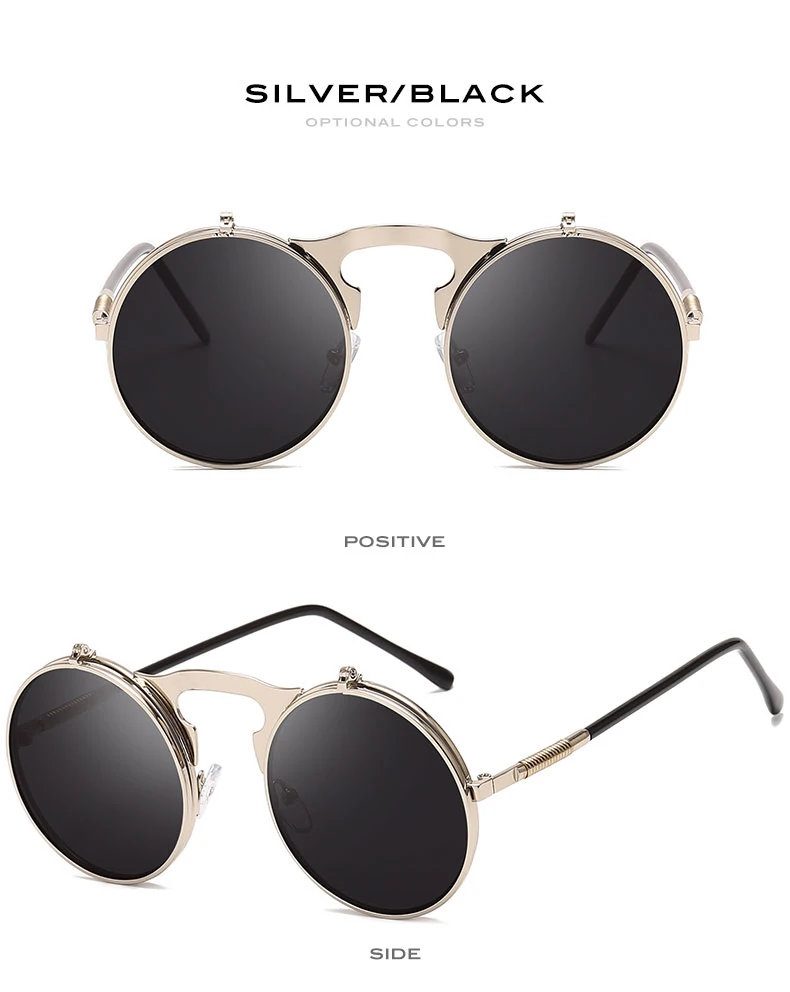 Steampunk Sunglasses Round Metal Sunglass Women Style Retro Flip Circular Double Metal Sun Glasses Men