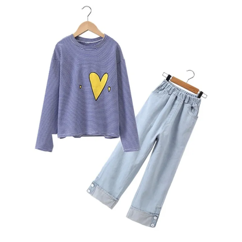 

Autumn Baby Girls Long Sleeve T-Shirt+Pants Suits Children Loose Outfit Set Baby Girls Costume Teenage Kids Stripe 2Pcs Set G40