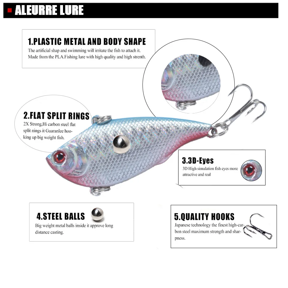 5.5cm 7g Rattlin VIB Fishing Lure - Hard Sinking Baits with 3D Eyes, Wobbler Crankbait, Vibrating Artificial Bait for Noise Attraction, Pesca image 3