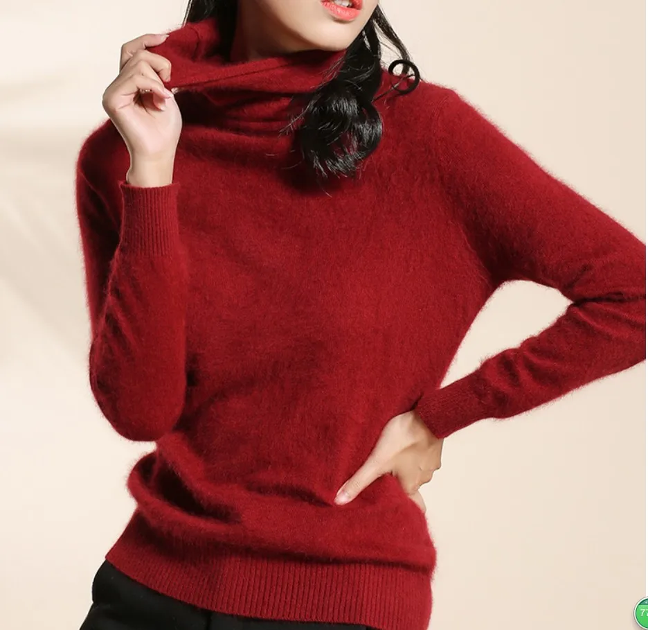 2020 New Spring Autumn Winter Pure Mink Cashmere High Collar Piles Women's Long-sleeved Sweater Pullover Warm Soft Casual | Женская