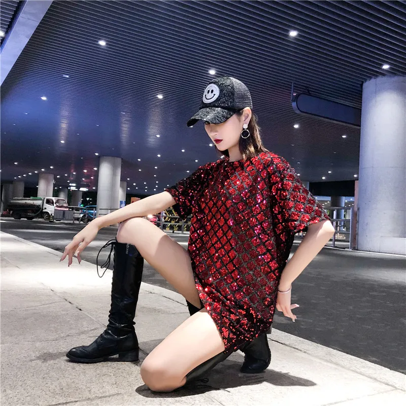 Cakucool, новое платье с коротким рукавом, круглый вырез, блестящее, расшитое блестками, клетчатое, шикарное, свободное, тонкое платье, Mujer Vadim, черное