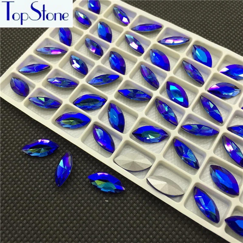 Lt Blue AB Glass Crystal Navette 10X5 15x4 18x9 15x7 27x13 32x17 35x10 48x13mm Pointed Back Marquise Rhinestone Dress Making | Дом и сад