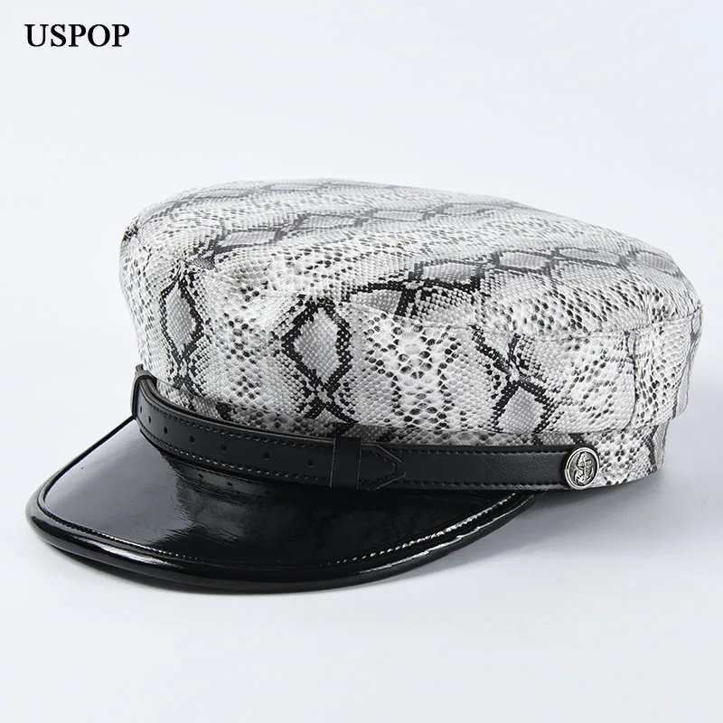 USPOP/Новинка Зимние шапки Модные из искусственной кожи с рисунком boa newsboy Кепка на