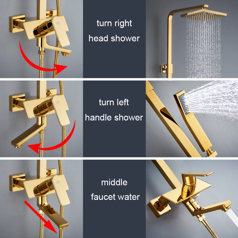Onyzpily Chrome Golden Shower Faucets Set Brass 5-way All-copper Mixer Tap SPA Massage Jets Bidet Bath | Обустройство дома