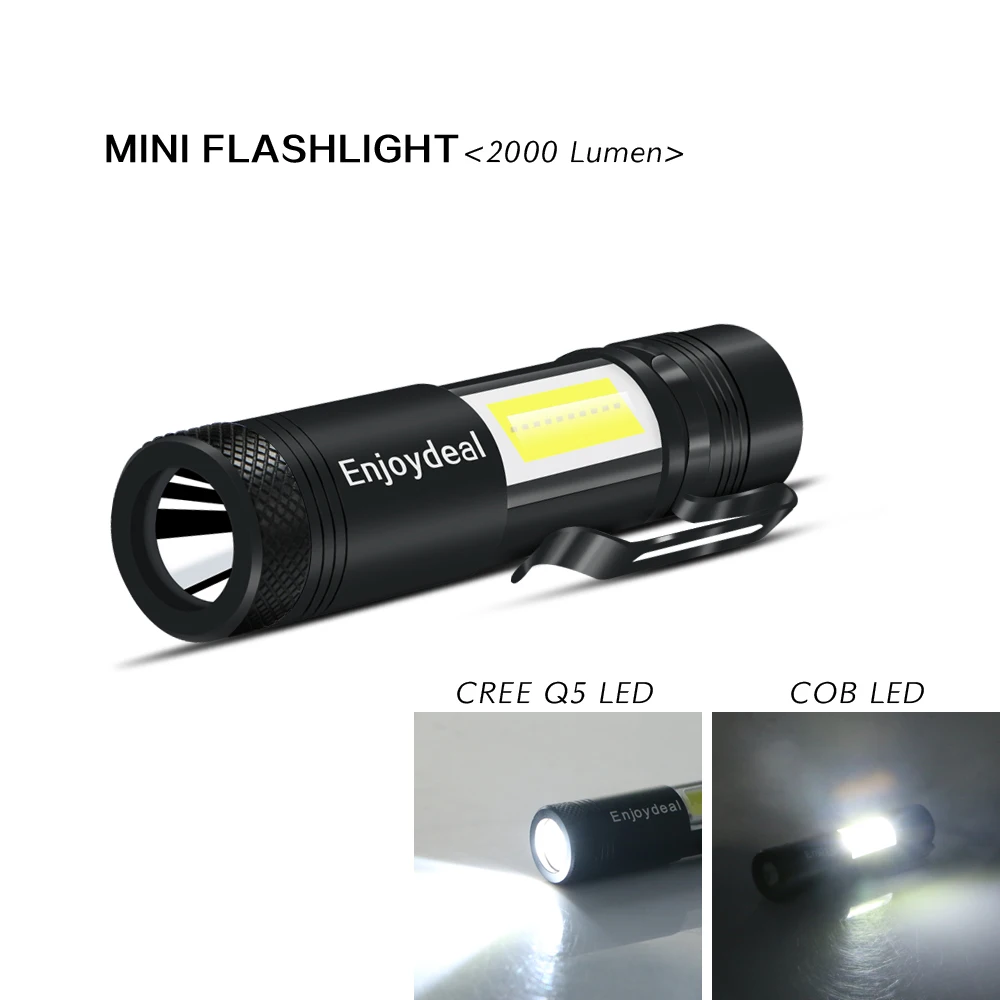 

Мощный светодиодный фонарик AA/14500, 4 режима, Q5 LED + COB LED 2000 люмен, уникальный фонарик, мини-фонарик, уличный фонарик из алюминиевого сплава