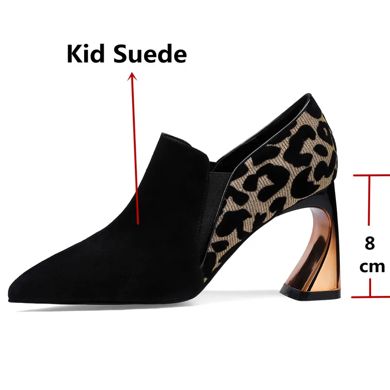 Женские замшевые туфли FEDONAS с острым носком и леопардовым принтом на высоком