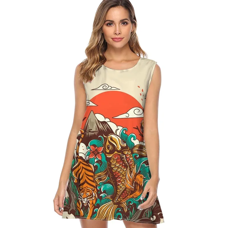 Летнее женское платье 2019 сексуальное без рукавов с круглым вырезом а силуэт Aussie