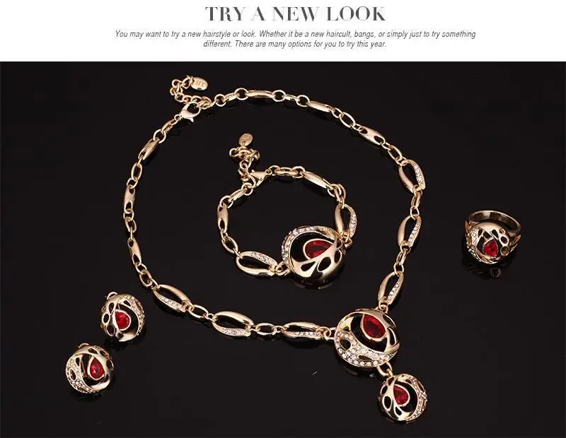 Красный капли воды Ювелирные изделия из кристаллов Parure Свадебные Круглый Резной