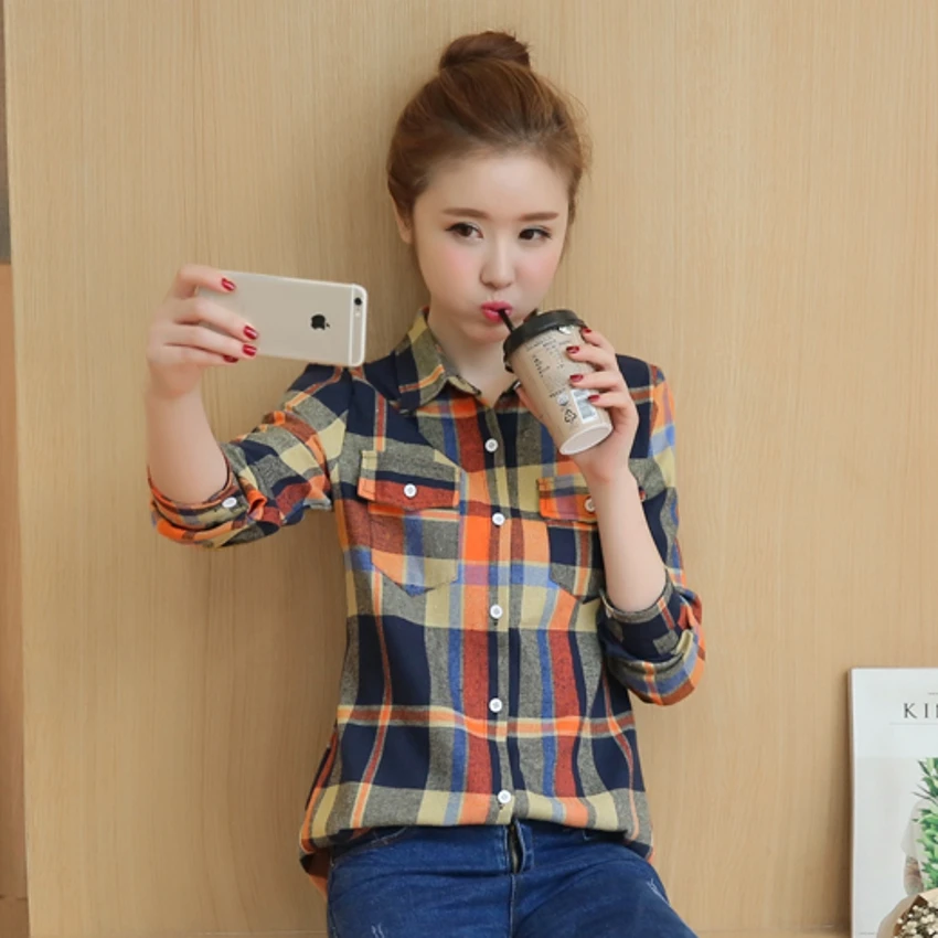 Корейский Клетчатый консервативный Стиль Блузка Весна Осень 2019 Новый кардиган с