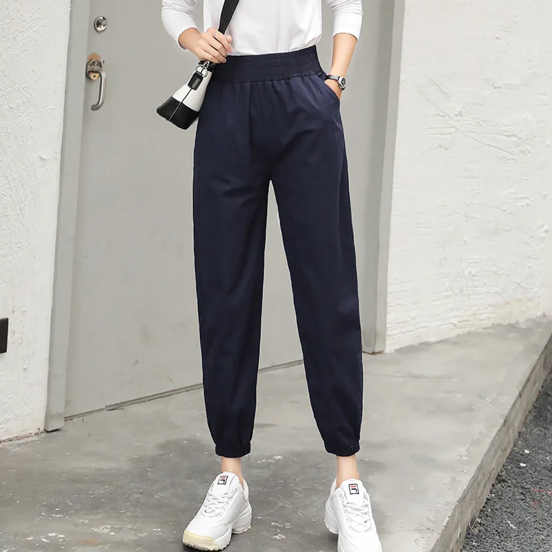 2019 весна лето размера плюс брюки карго для женщин сплошной цвет свободные