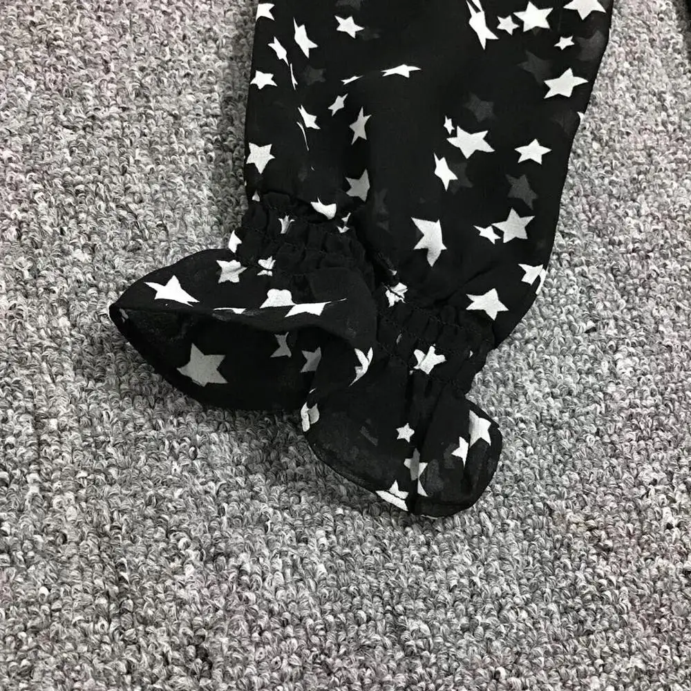 

2019 autumn new fashion ribbon bow collar star print women chiffon shirt