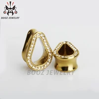 new fashion copper teardrop ear plugs crystal ear tunnels piercing body jewelry pair selling 2pcs lot free shipping