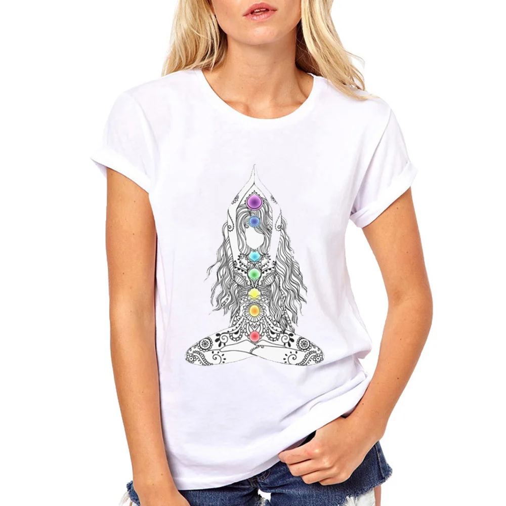 Yo Ga Buddha Mandala T Shirt Women Lotus Power Centers Zen T-Shirts Girls Short Sleeves Casual Tshirt Tops Tees for Woman