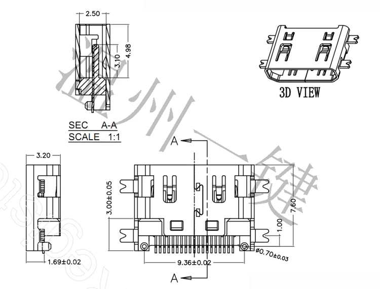 6 шт. осадитель короткий корпус Mini-hdmi 19pin Тип C для ноутбука интерфейсная База