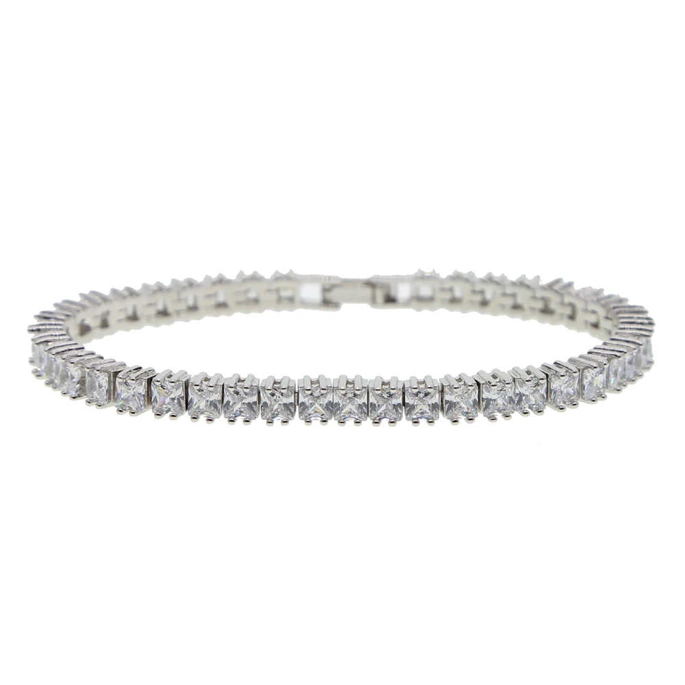 Браслет-цепочка для тенниса серебристого цвета с фианитами 5А | Украшения и