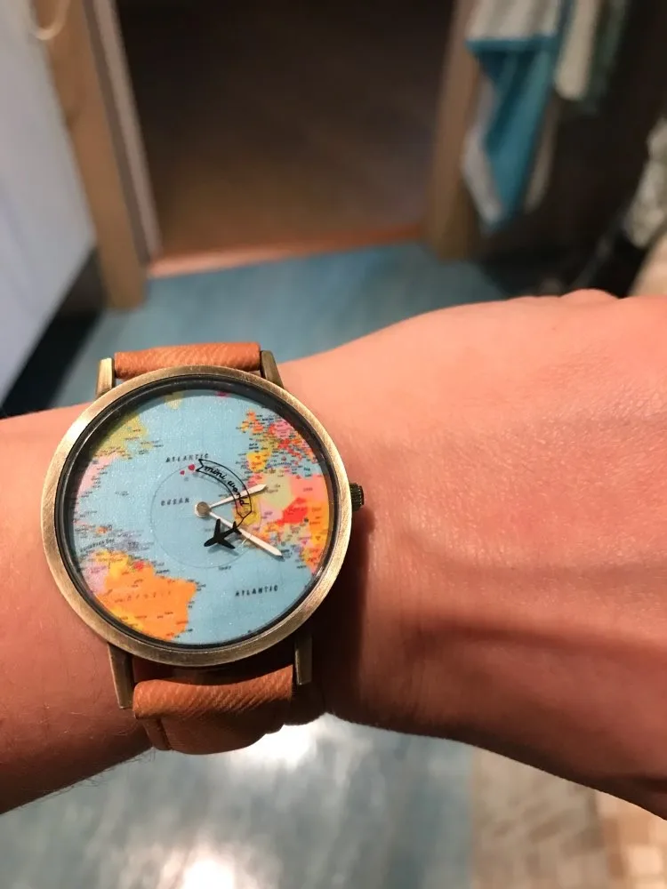 Hot Sale Mini World Fashion Quartz Watch Men Unisex Map Airplane Travel Around The World Women Leather Dress Wrist Watches#5