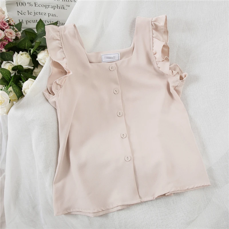 Блузка женская белая с рюшами без рукавов шифоновая летняя новинка 2020 |