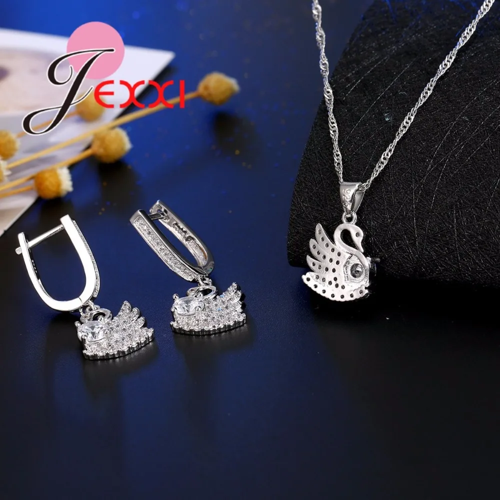 

Popular 925 Sterling Silver Wedding Jewelry Set Crystal Swan Drop Earrings and Pendant Necklace Jewelry Set Lover's Gift