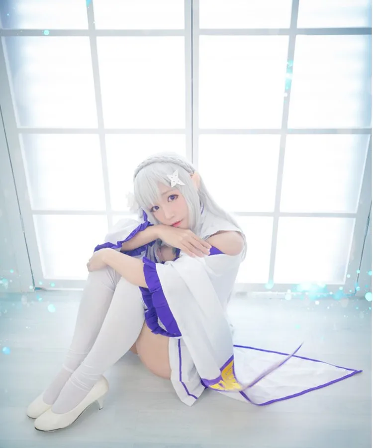 Платье Emilia Re Zero Костюмы для костюмированной вечеринки парик Для женщин Платье для косплея Эмилия Косплэй Костюм Аниме Косплэй вечерние Хэллоуин вечерние плащ парик