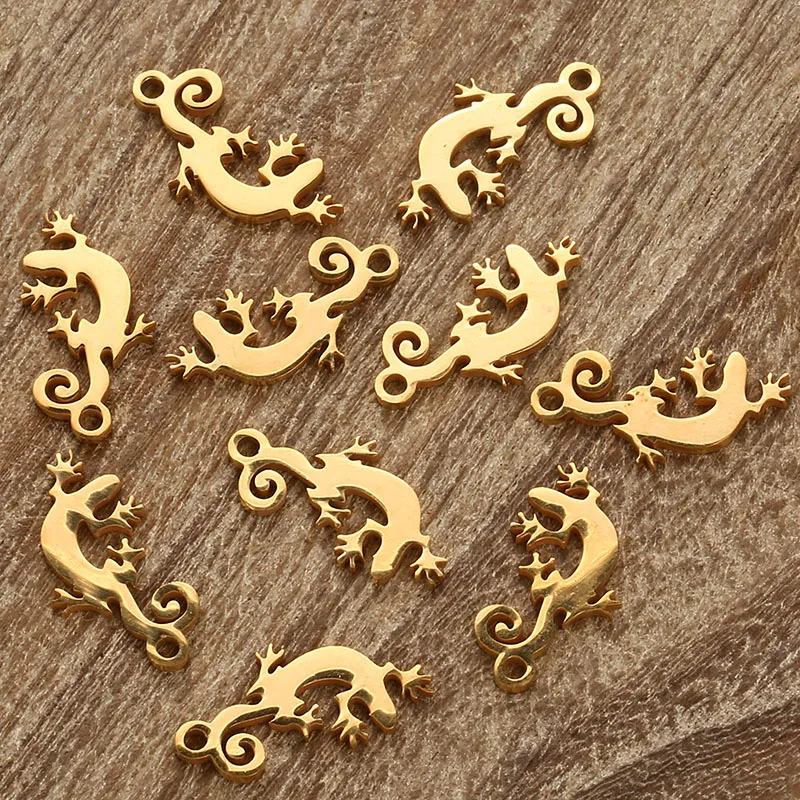 

10PCS 18x9mm Small Lovely Gold Color Stainless Steel Lizards Charms For Jewelry DIY Making Gecko Charms Pendants Accessories