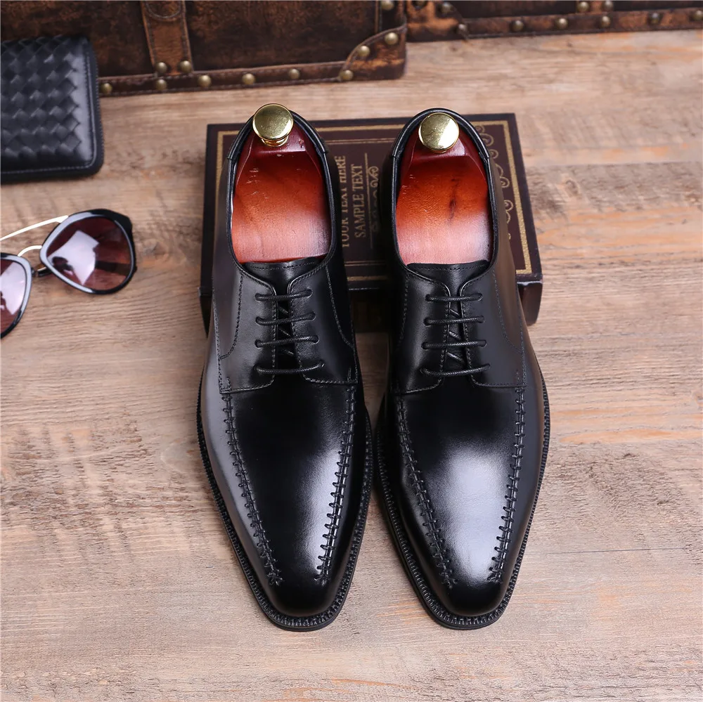 Коричневые коричневые/черные деловые туфли с острым носком мужские классические