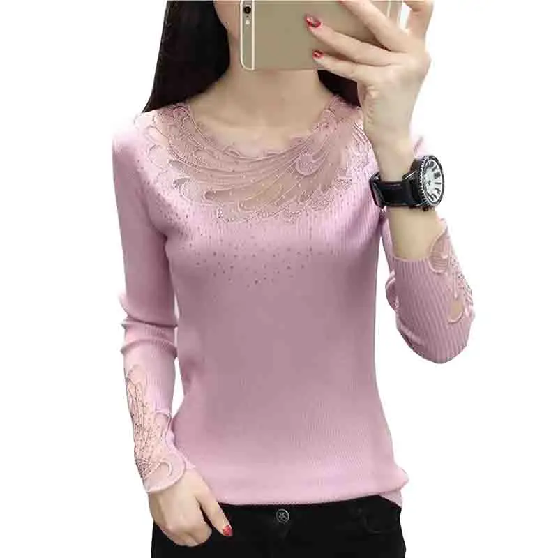 

Женский свитер с длинным рукавом, вязаный с ажурным узором, на весну-осень 2019