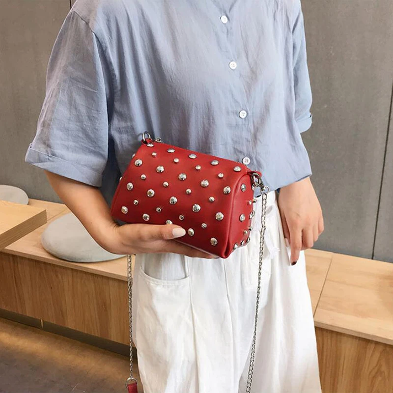 Yogodlns Bags For Women New Fashion Rivet PU Leather Women Bag Diamonds Shoulder Messenger Bag Chains Small Flap Crossbody Bag