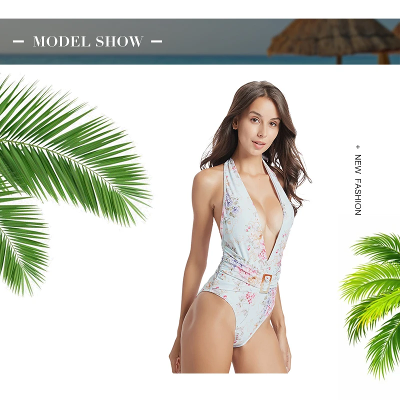 Perfering Summer Halter Bikini Sexy Female Striped Swimsuit One Piece Deep V-neck Bathing Suit String Women Beachwear Lady
