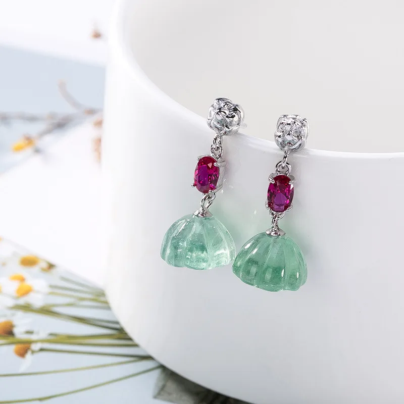 

Женские серьги из серебра 2018 пробы, с натуральным флюоритом, 100%