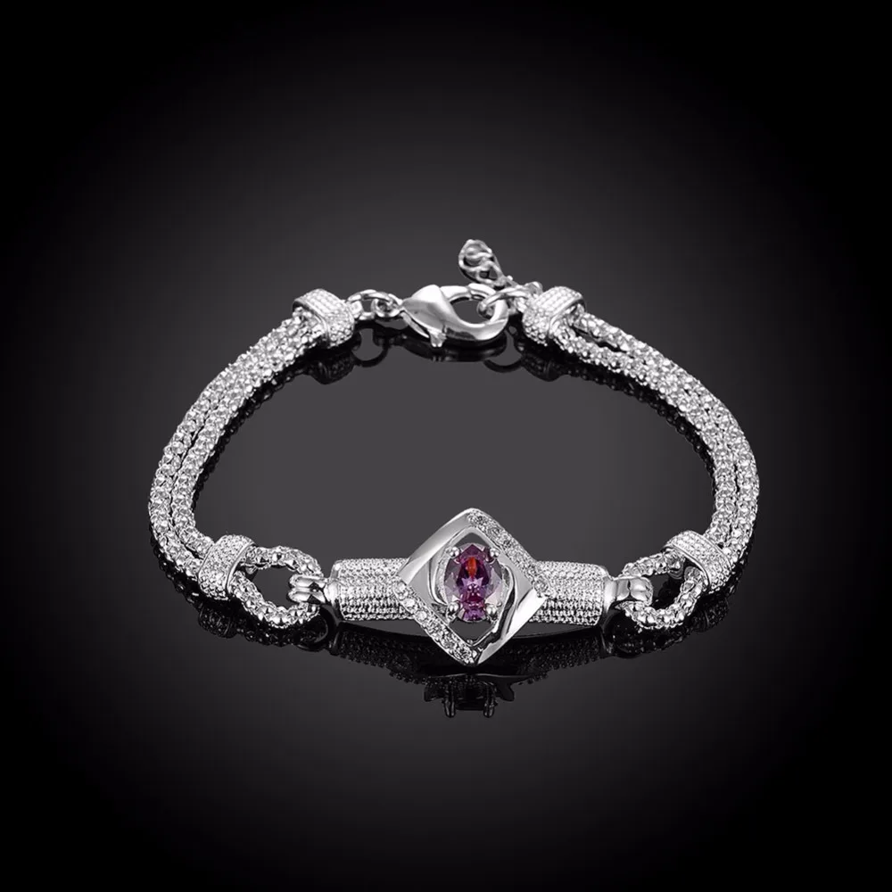 Женский браслет из серебра 925 пробы с фиолетовым фианитом | Украшения и