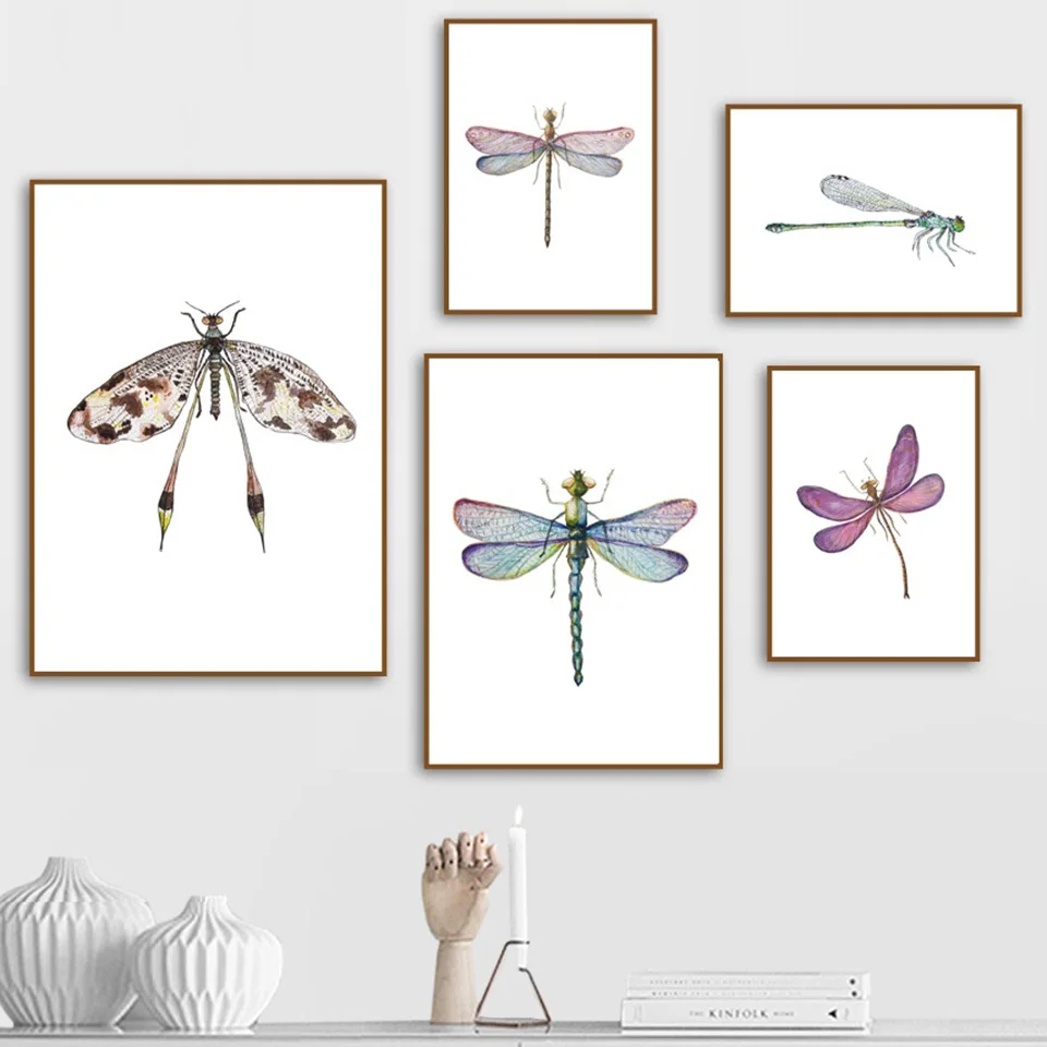 

Printed Picture Home Wall nordic Artwork Animal Modular Poster Insect Dragonfly Painting On Watercolor Canvas Living Room Decor