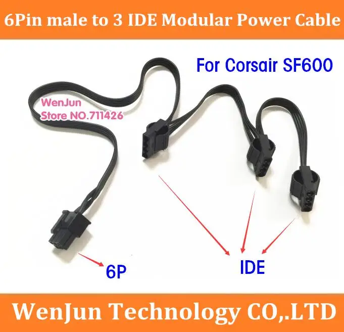 Высококачественный Модульный адаптер питания Molex 4 контактный 6 pin PCI E к 3 IDE Кабель