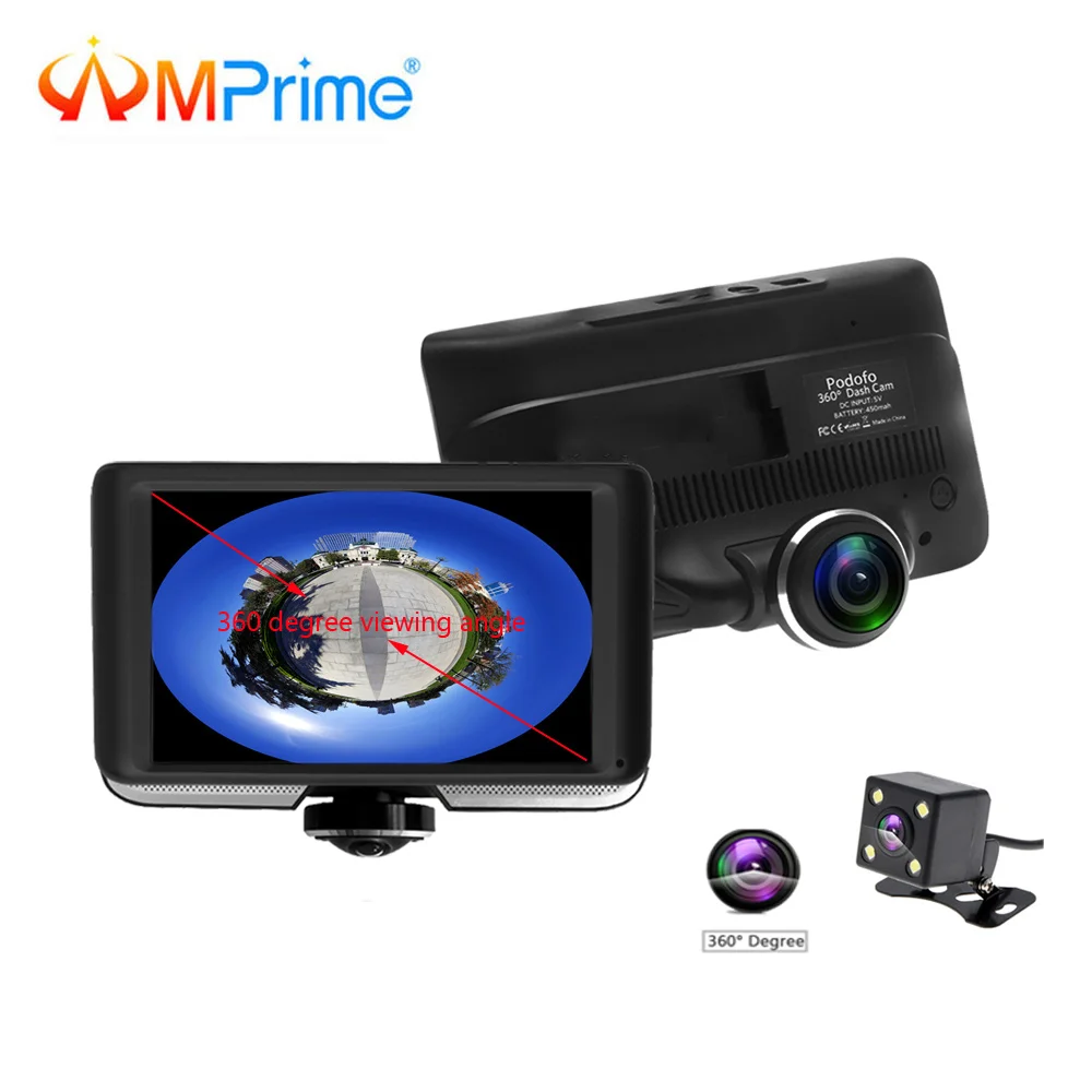 AMPrime Автомобильный dvr 360 градусов панорамный DashCam двойной объектив с заднего вида