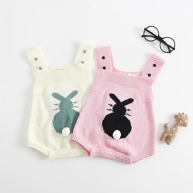 

Pink/White Baby Girls Spring Fall Cartoon Rabbit Knitted Romper infant girl Jumpersuit newborns body clothes