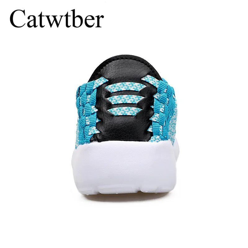 Catwtber Лето Для женщин на плоской платформе нейлон плетеные туфли женские ручной