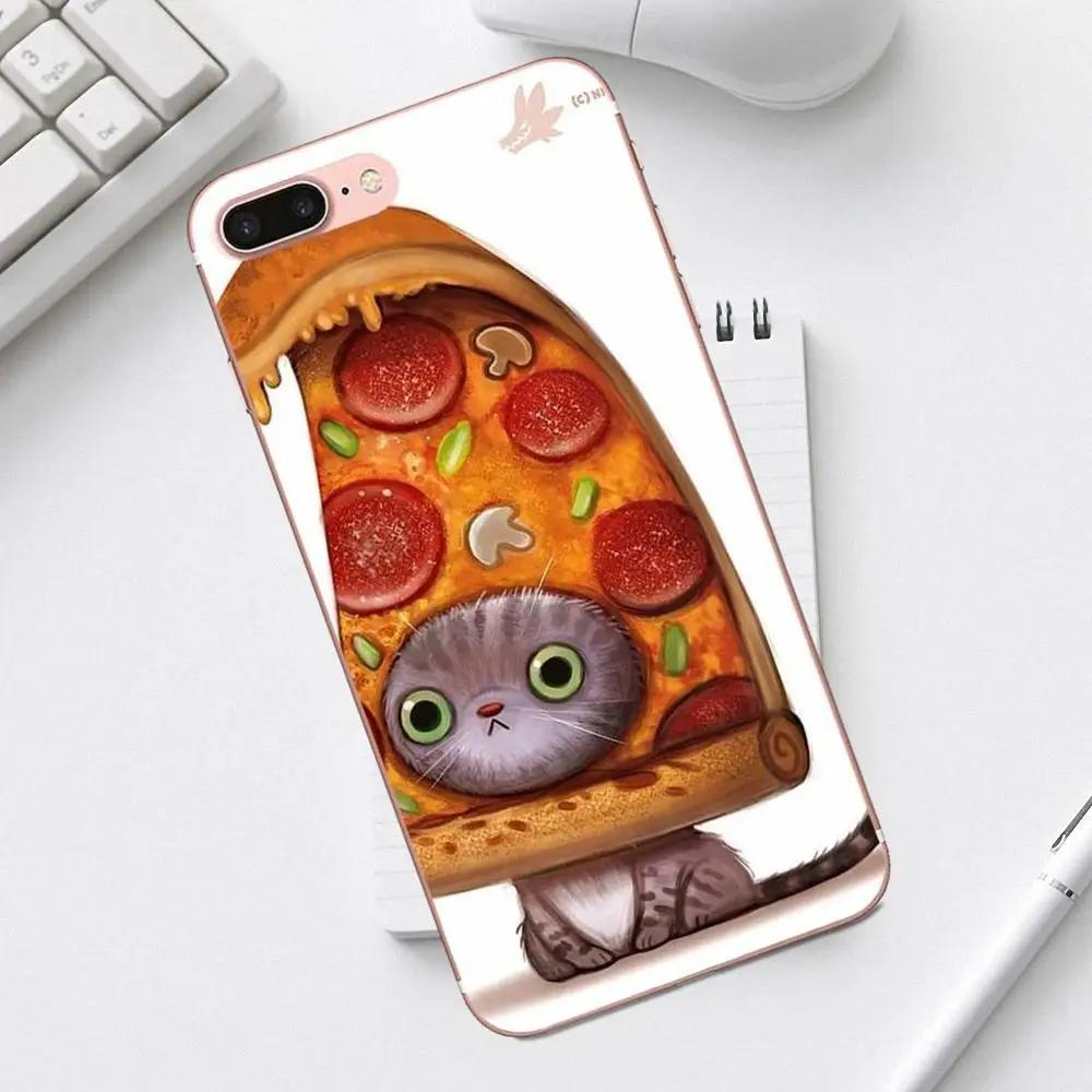 Qdowpz Пицца Кошка котенок хипстер ТПУ чехлы для iPhone 4 4S 5 5C SE 6 6S 7 8 Plus X XS Max XR Galaxy A3 A5 J1 J3