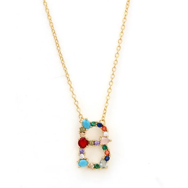 

Multicolor Fashion Charm Gold Color 26 Alphabet Pendant Necklace Micro Pave Zircon Initial Letter Couple Name Necklace EY6266