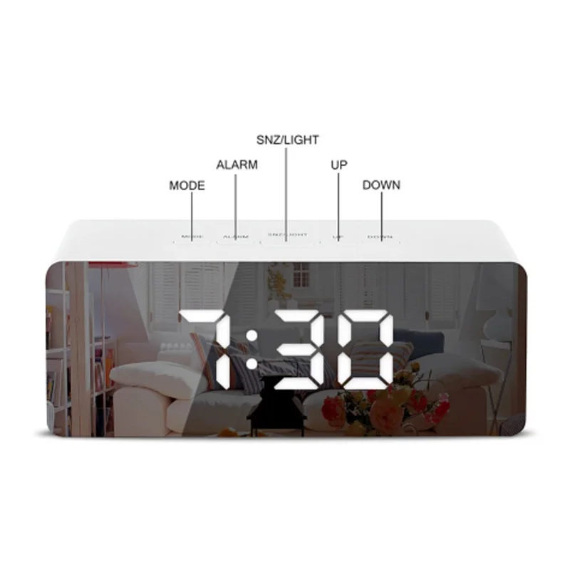 USB multi function mirror digital alarm clock makeup and nap indoor thermometer night LED | Дом и сад