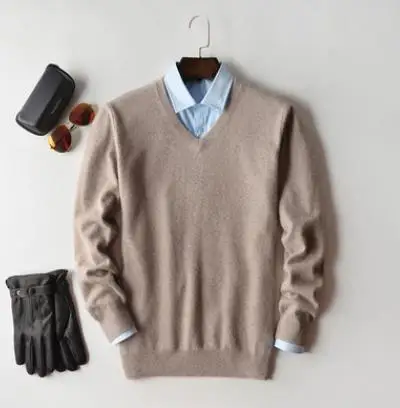 v-neck Camel Кашемировый свитер, Мужской пуловер, осенняя зимняя одежда, hombre robe pull homme hiver, мужские свитера, trui heren roupas, мужской свитер - Цвет: v-neck Camel