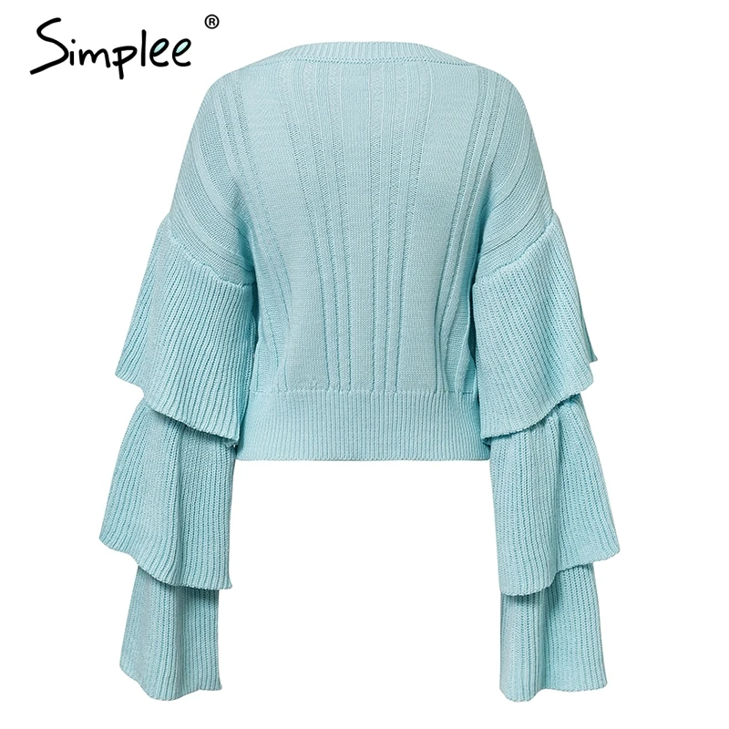 Simplee Elegant layered flare sleeve knitted sweaters Women winter 2018 Autumn Fashion pullovers girls tops knitwear jumper | Женская