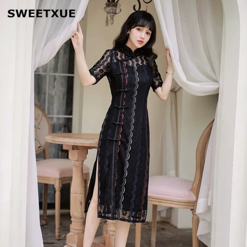 Женское платье-Чонсам Sweet Xue осеннее платье с пряжкой и стоячим воротником в стиле